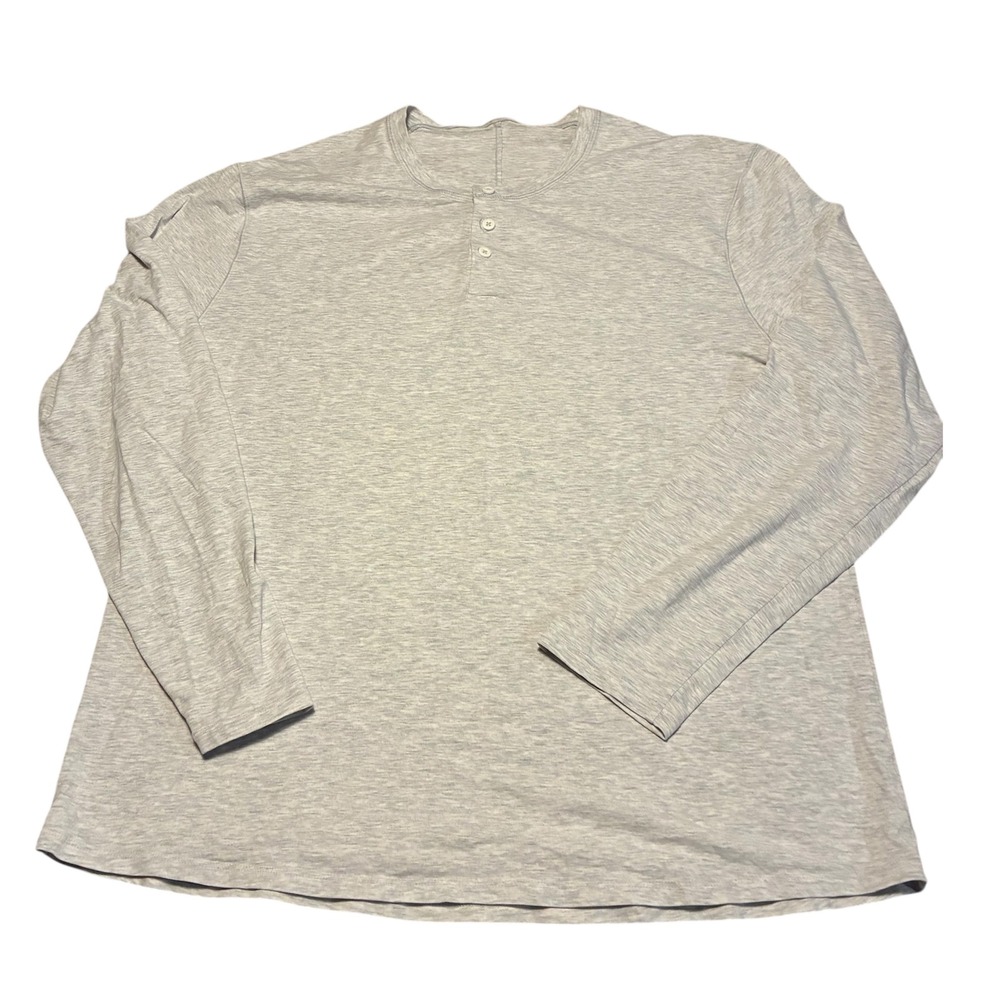 Lululemon Mens Grey Henley Long Sleeve Shirt Athletic Casual Large